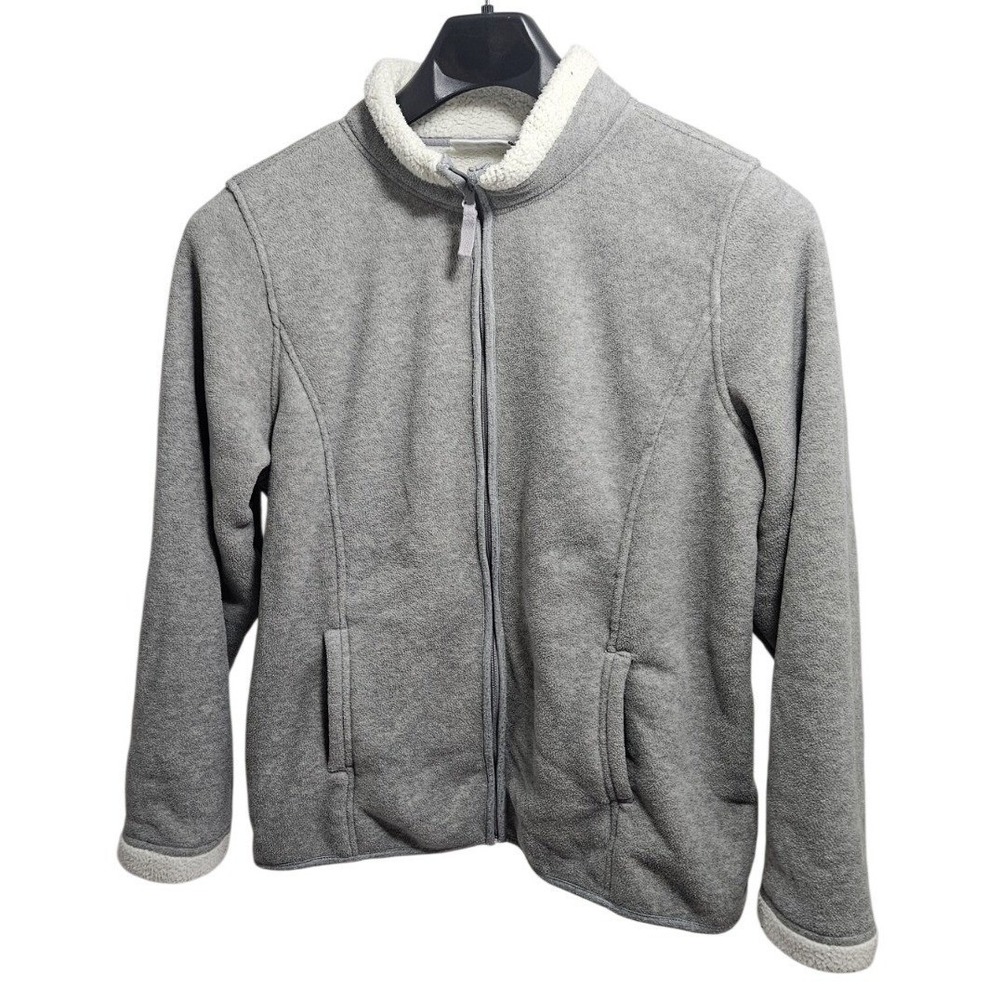 Denim & Co Womens XL Grey Fleece Full Zip Sherpa Lined Mock Neck Jacket Coat